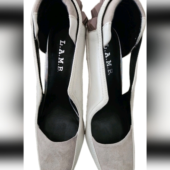 L.A.M.B Womens White And Gray Enforce Leather Suede Pointy Toe Pump 9.5 - Picture 10 of 13